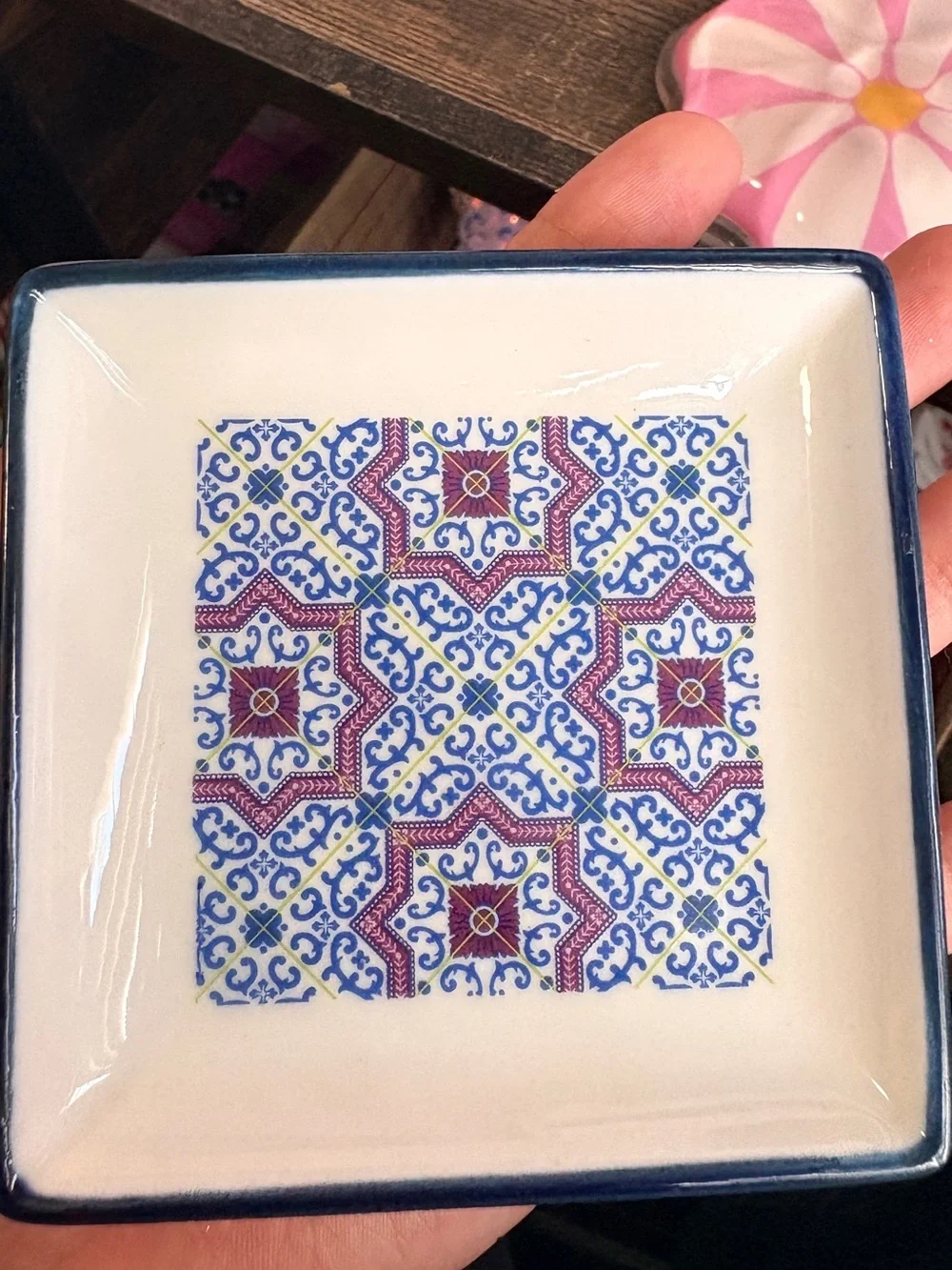 Artisanal Mosaic Tile Ceramic Trinket Dish Soap Tray Jewelry Display Square